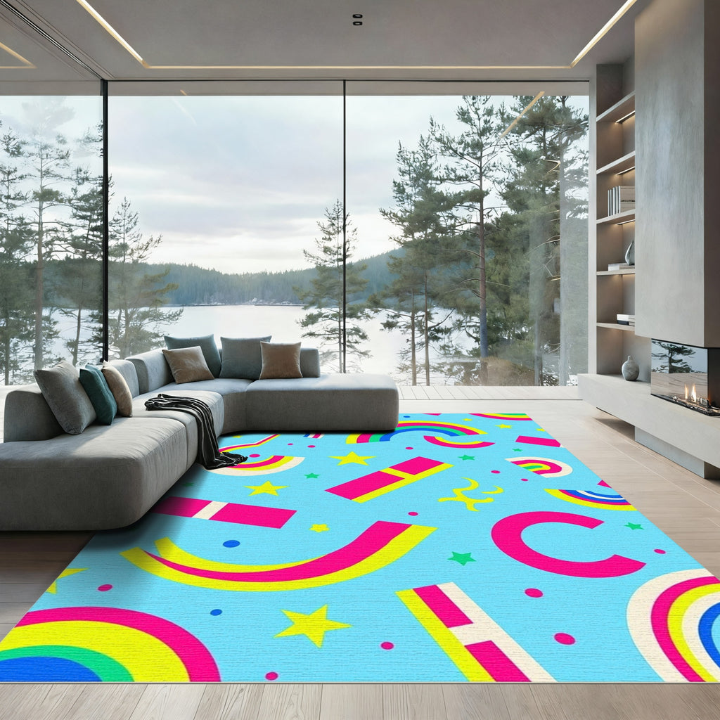 Vibrant Rainbow Star Burst Composition Rug