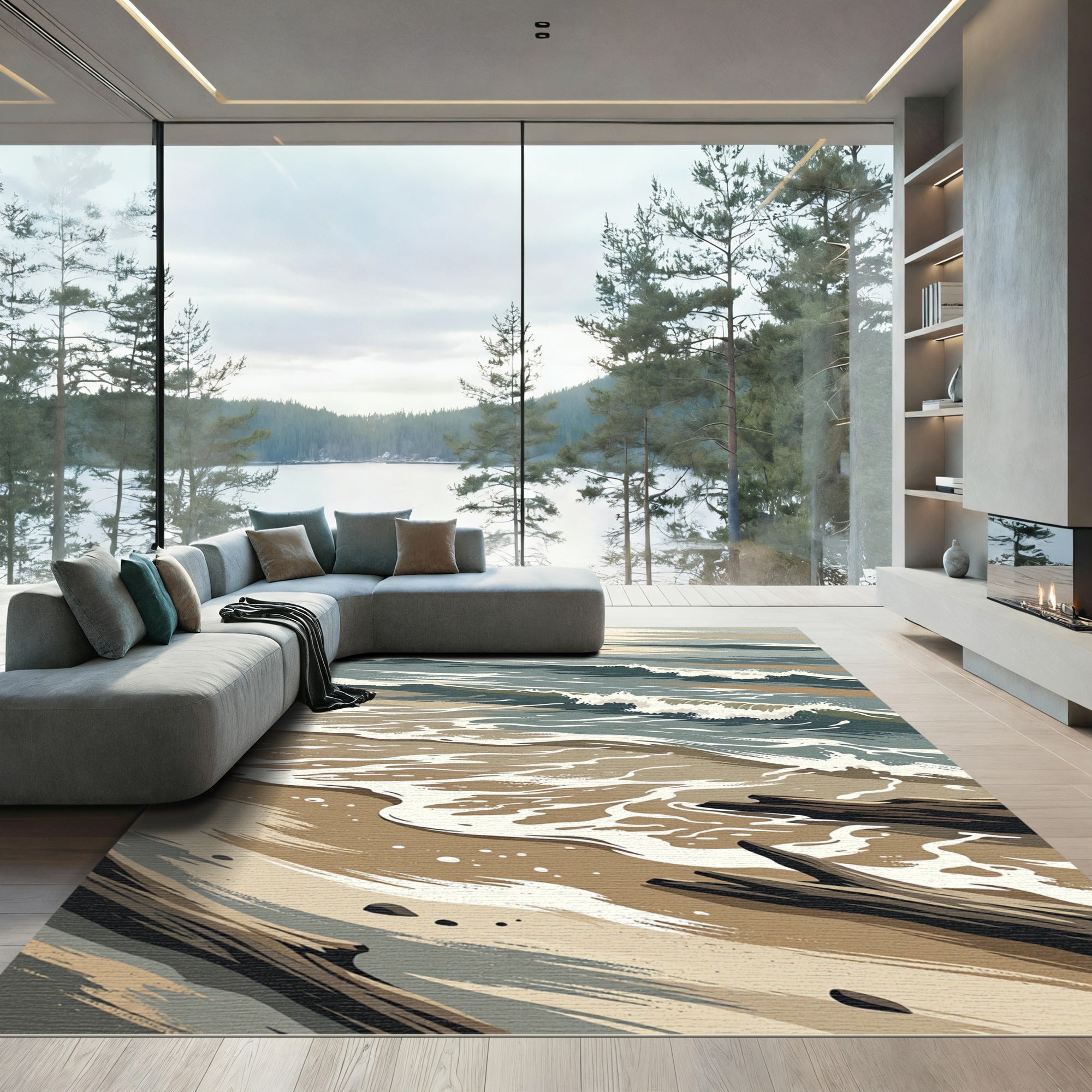 Coastal Waves Driftwood Coastal Palette Rug