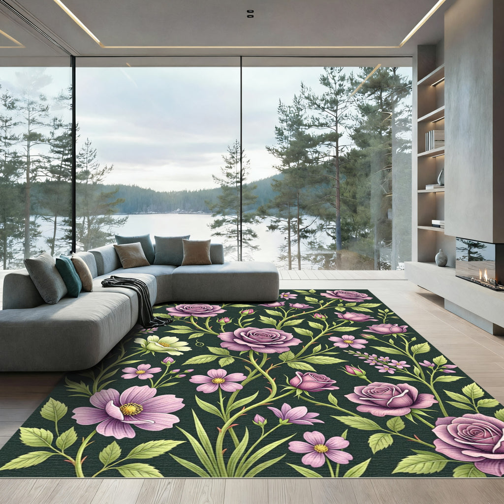 Romantic Lavender Rose Botanical Garden Rug