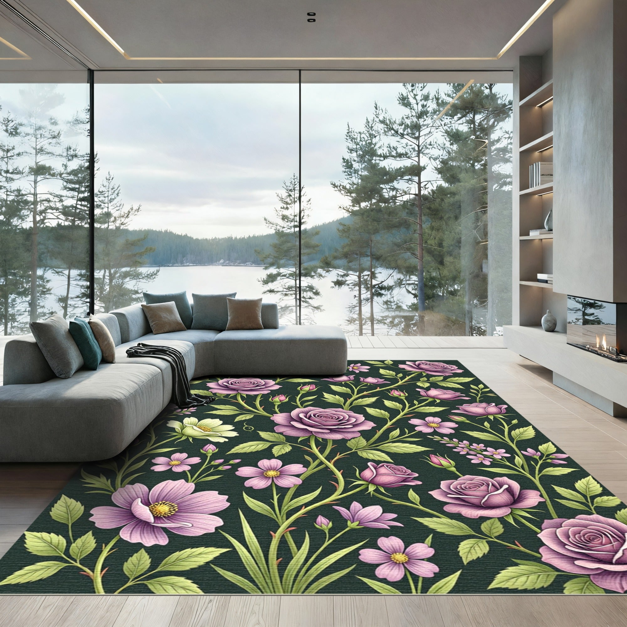 Romantic Lavender Rose Botanical Garden Rug