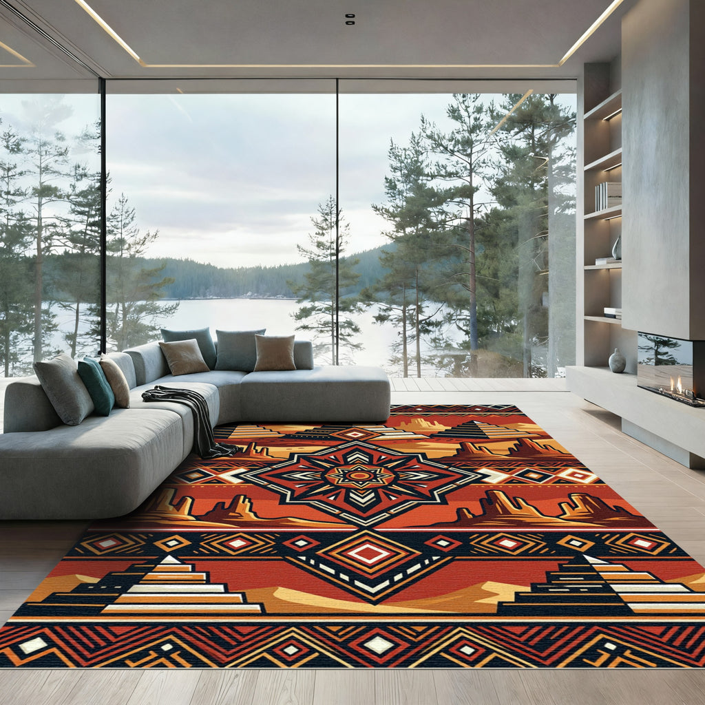Desert Pyramids Terracotta Geometric Rug