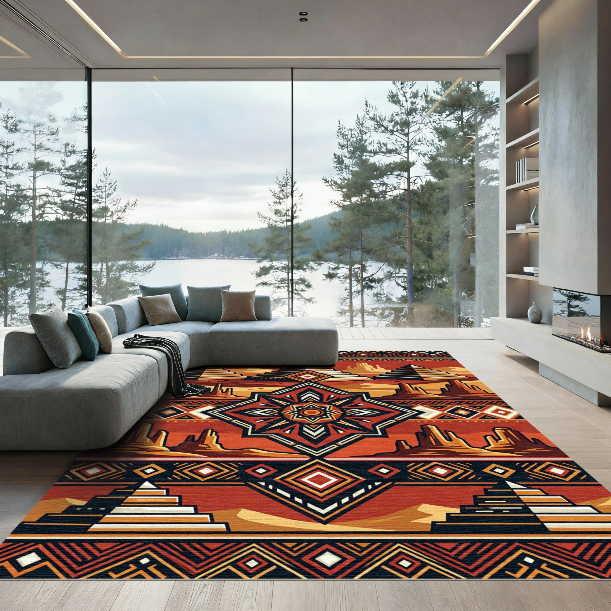 Desert Pyramids Terracotta Geometric Rug