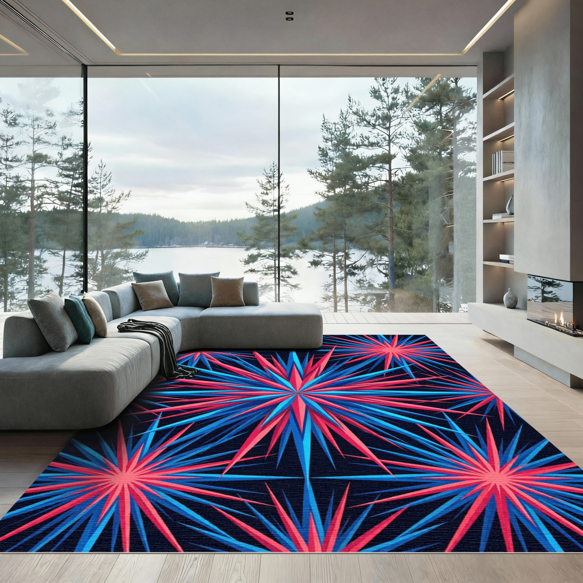 Vibrant Neon Starburst Geometric Art Rug