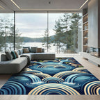 Japanese Zen Blue Waterfall Arch Rug