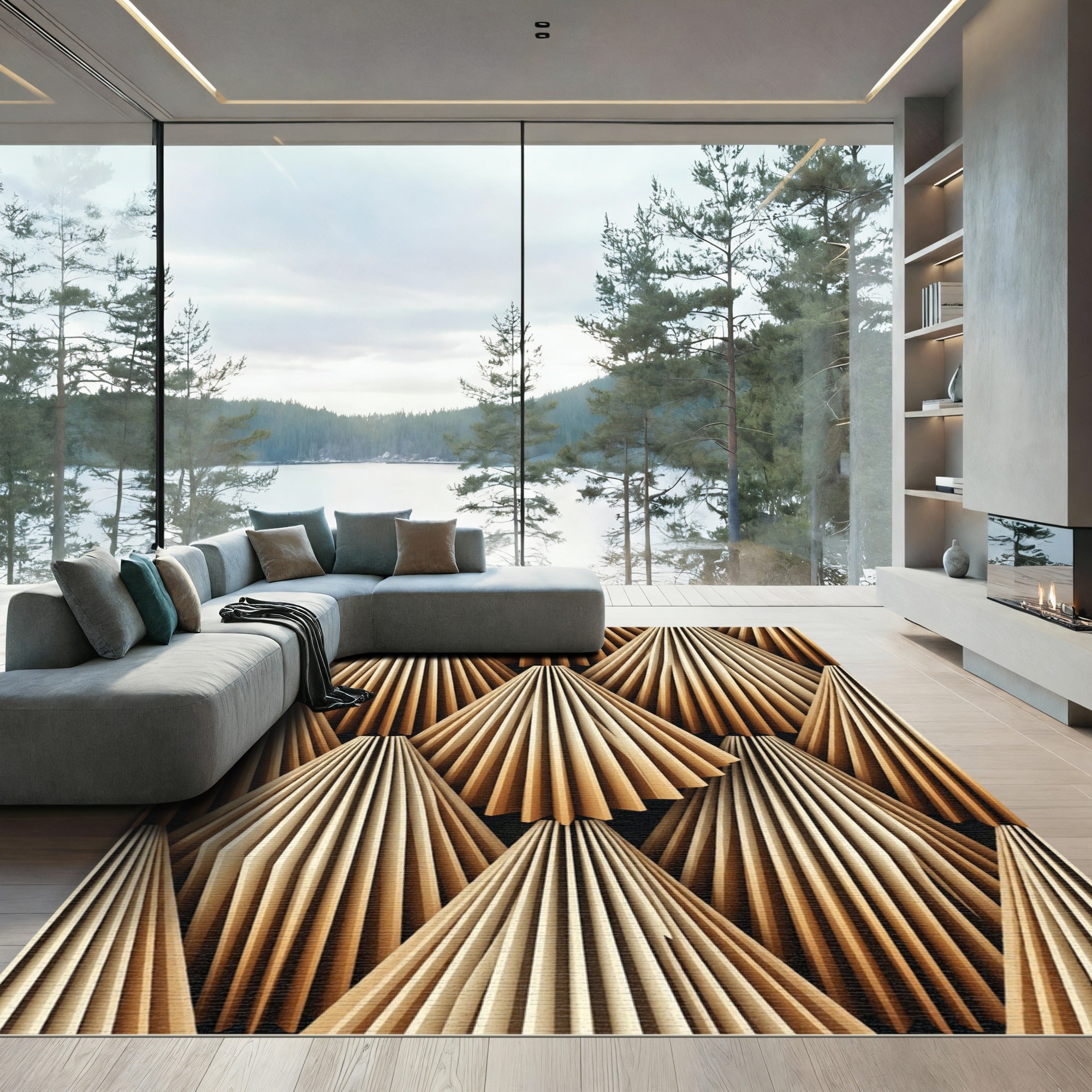 Wooden Pleated Cone Arrangement Rug