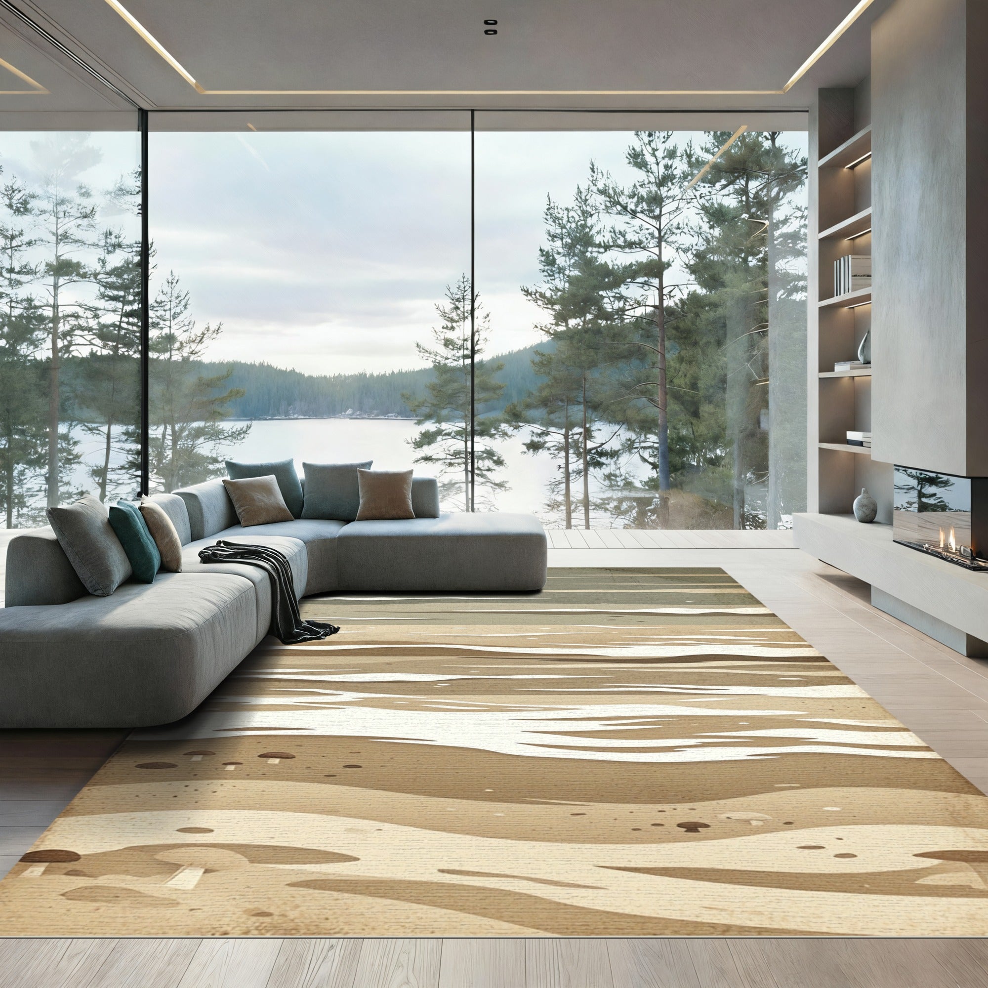 Earthy Tones Organic Abstract Ripples Rug