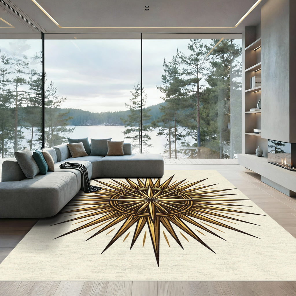 Golden Sunburst Starburst Compass Rug