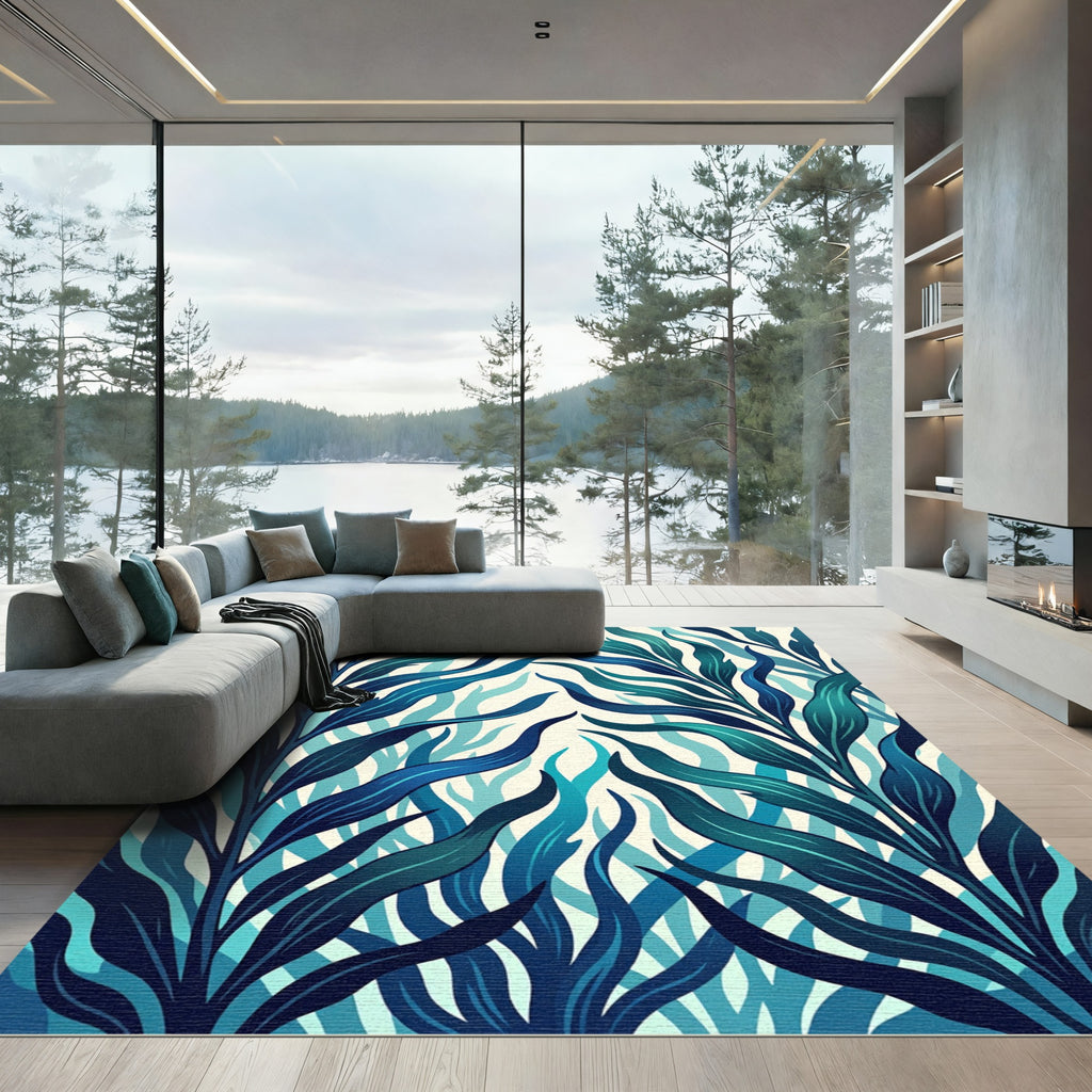 Lush Emerald Tropical Kelp Wave Rug