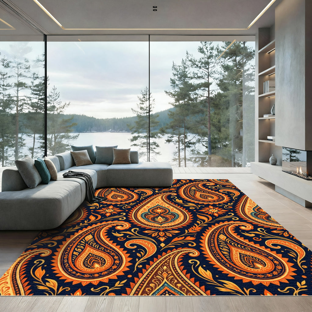 Rich Orange Paisley Floral Bazaar Rug
