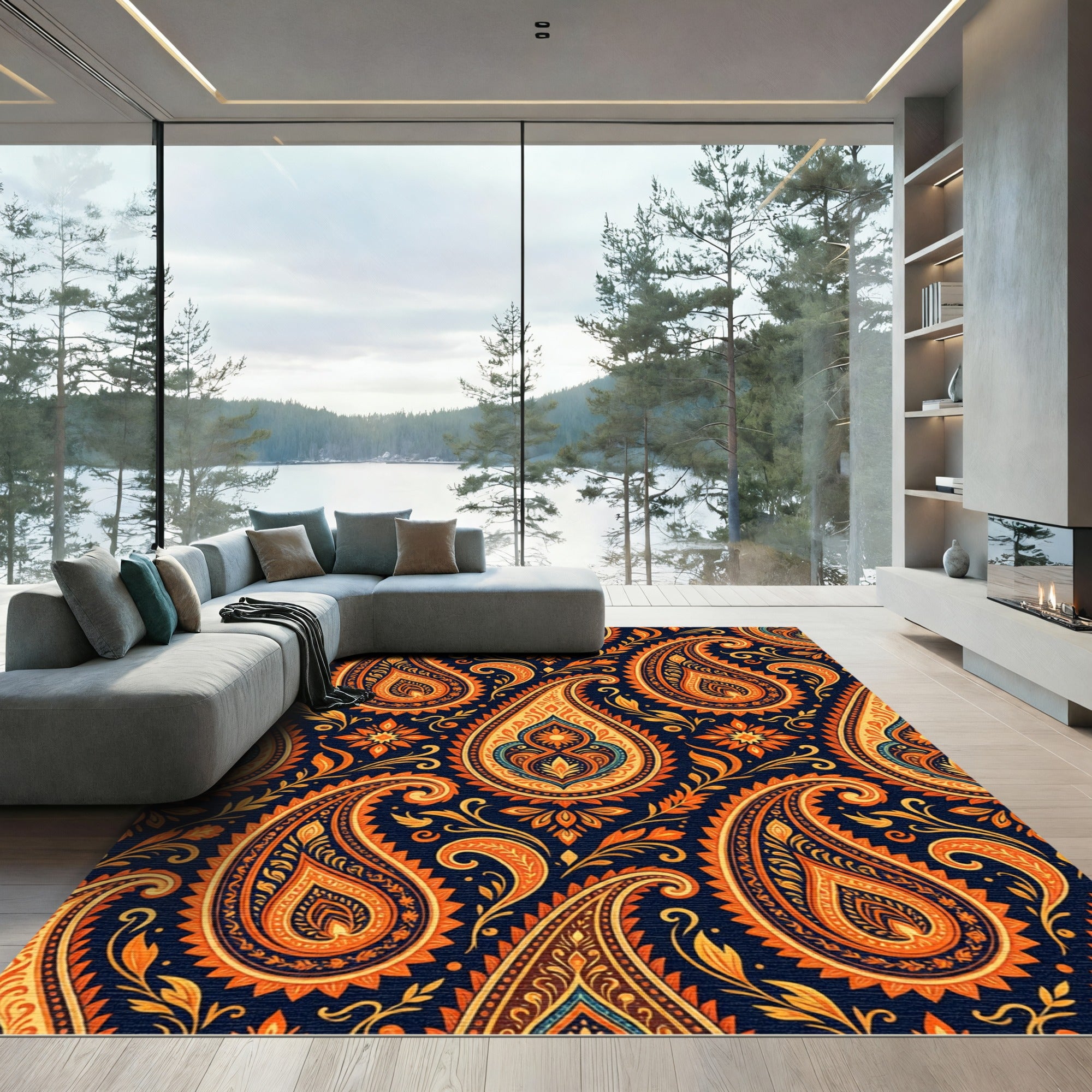 Rich Orange Paisley Floral Bazaar Rug