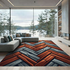 Rustic Wood Stone Herringbone Interlock Rug