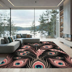 Elegant Blush Peacock Feather Art Rug