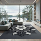 Monochromatic Gray Layered Petal Mandala Rug