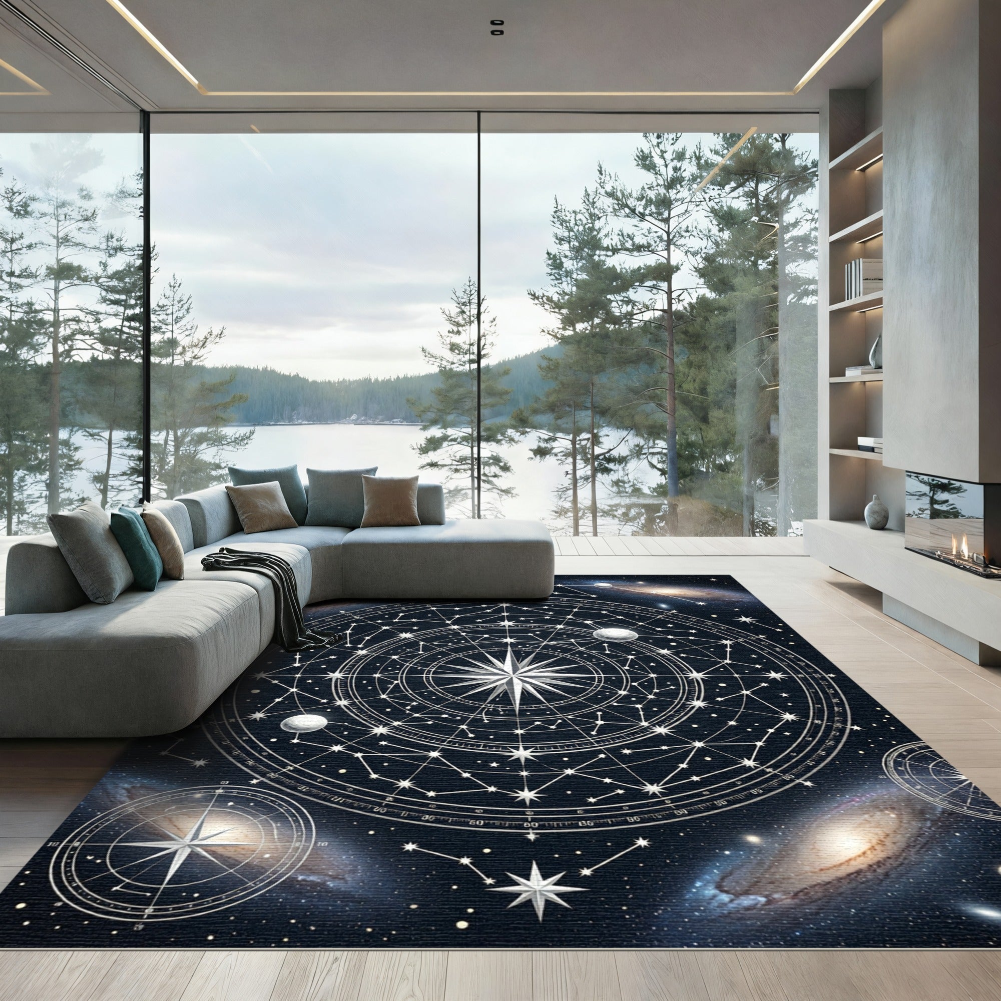 Cosmic Celestial Compass Star Map Rug