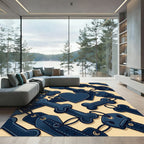 Navy Blue Bone and Heart Illustration Rug