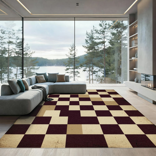 Aged Checkerboard Squares Rug