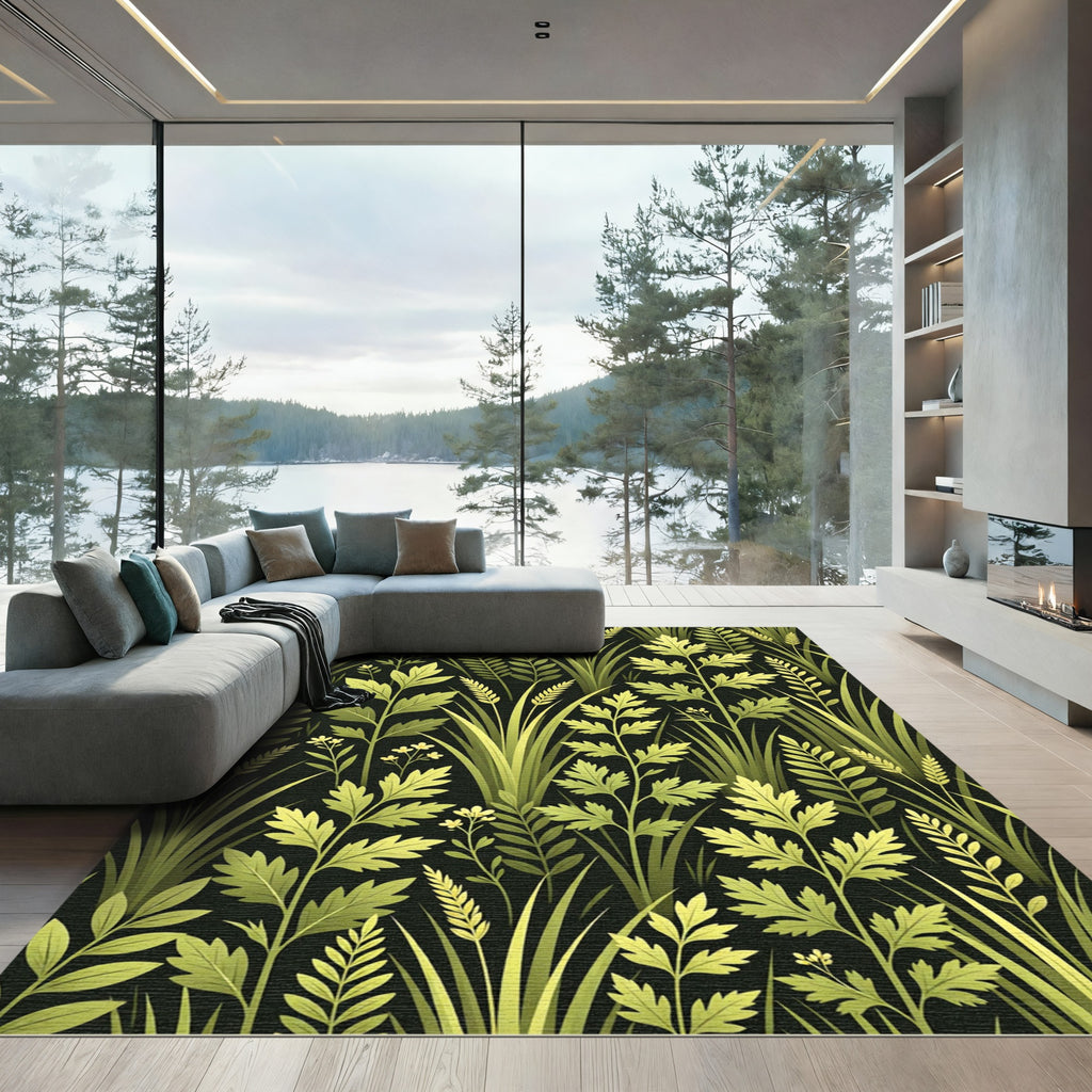 Lush Green Botanical Meadow Rug