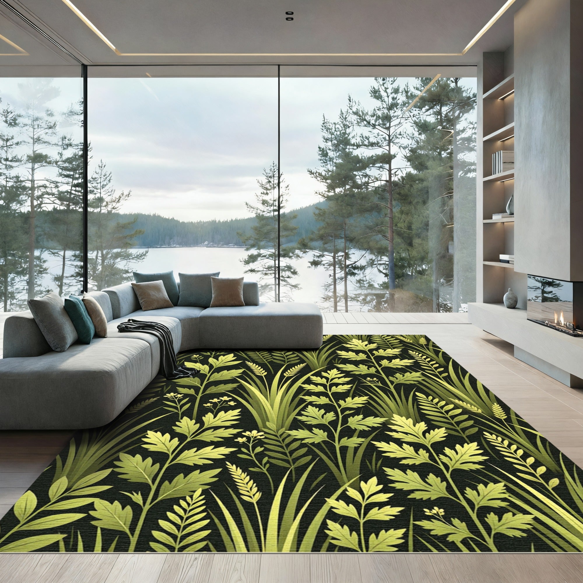 Lush Green Botanical Meadow Rug