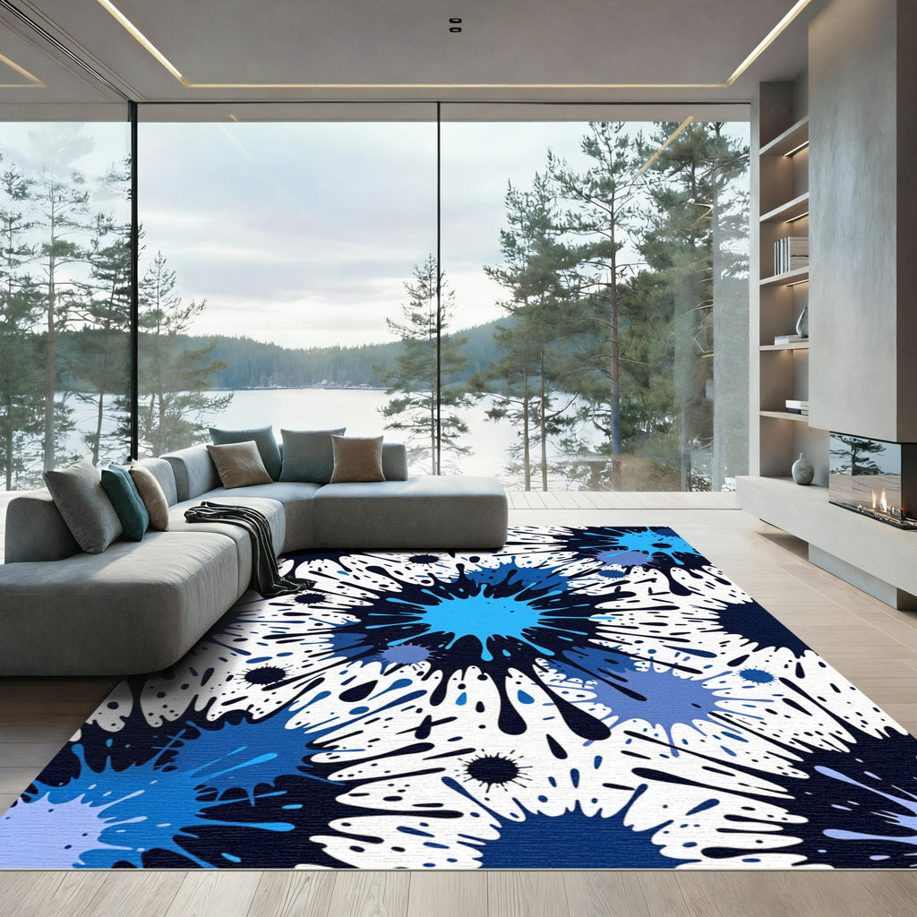 Modern Navy and Azure Ink Splash Rug