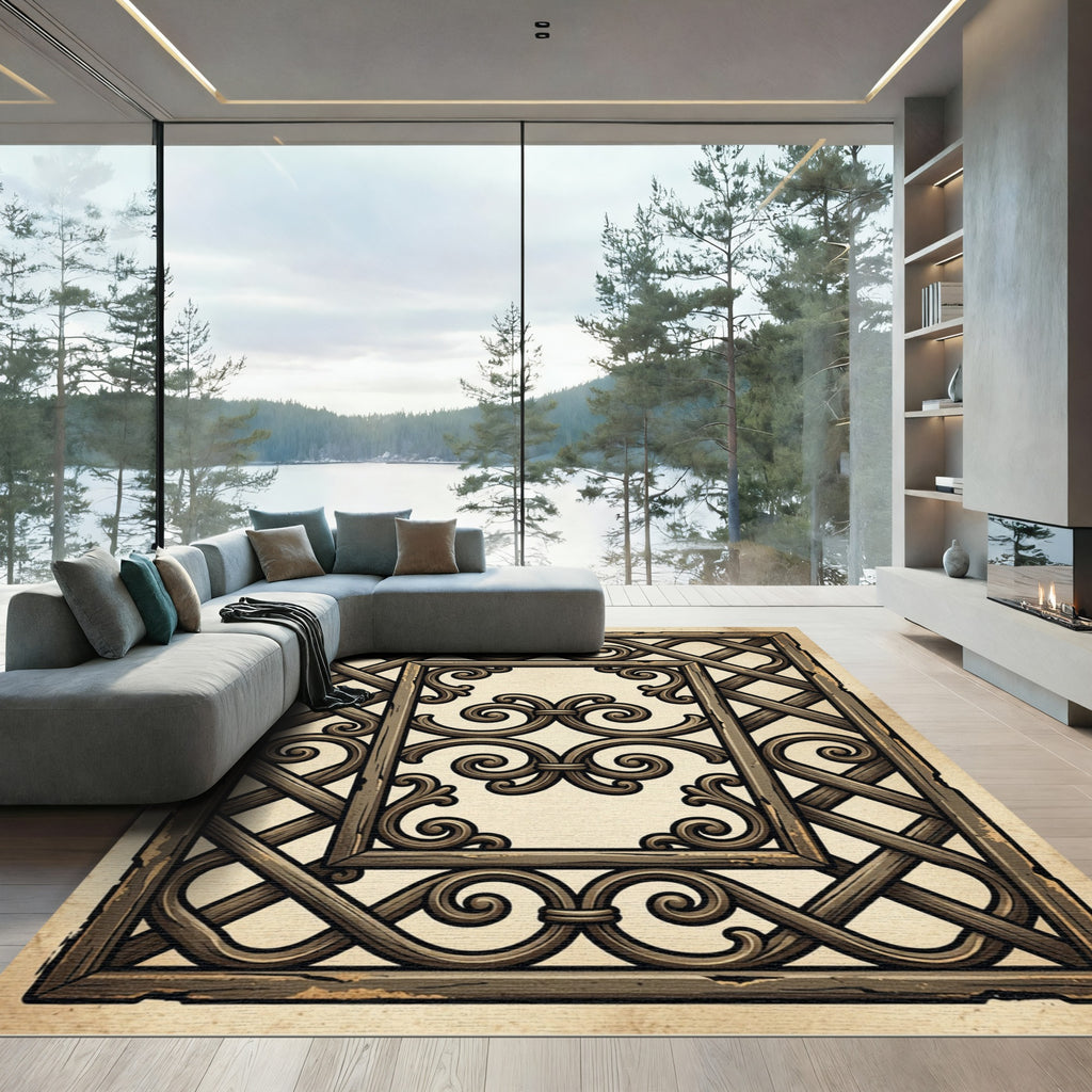 Antique Bronze Ornate Scrollwork Lattice Rug