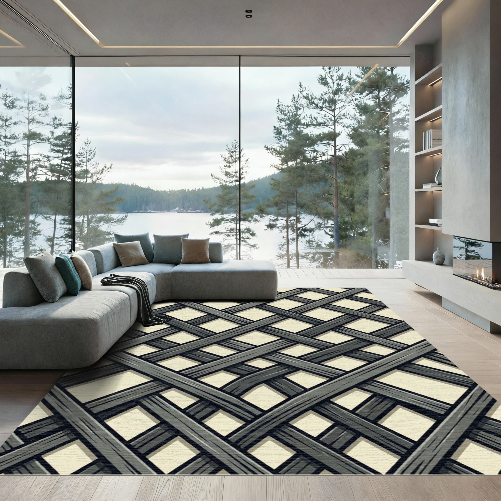 Arching Gray Wood Lattice Rug