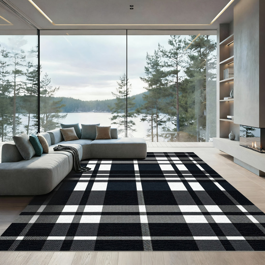 Bold Checkered Overlay Weave Rug