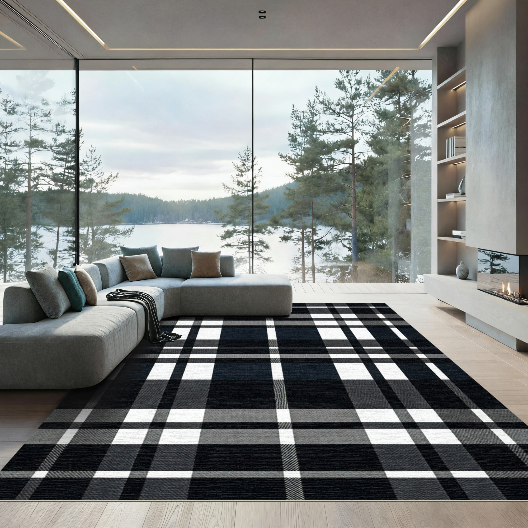 Bold Checkered Overlay Weave Rug