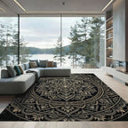 Intricate Golden Black Mandala Floral Rug