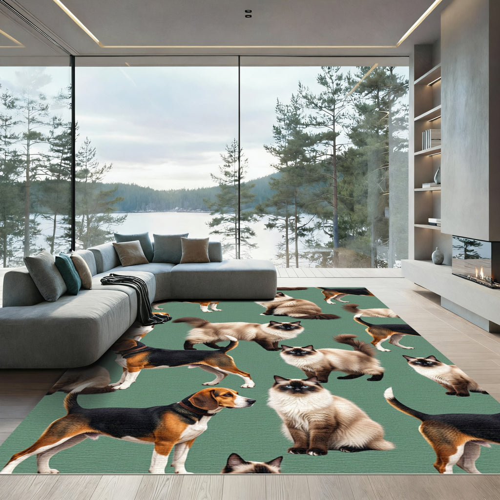 Cute Beagle and Ragdoll Cat Sage Rug