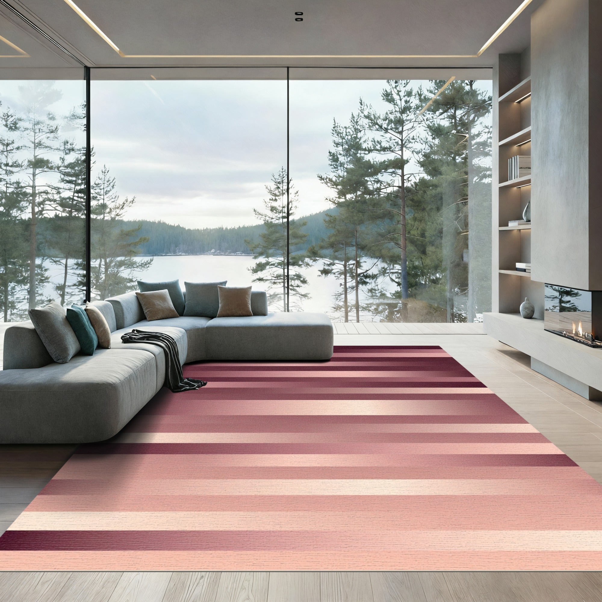 Rose Gold Gradient Linear Stripes Rug