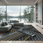 Houndstooth Geometric Abstract Gray Gold Rug