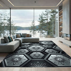 Gray Hexagonal Floral Embossed Rug