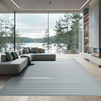 Minimalist Metallic Silver Horizontal Striped Rug