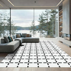 Black White Geometric Dash Grid Rug