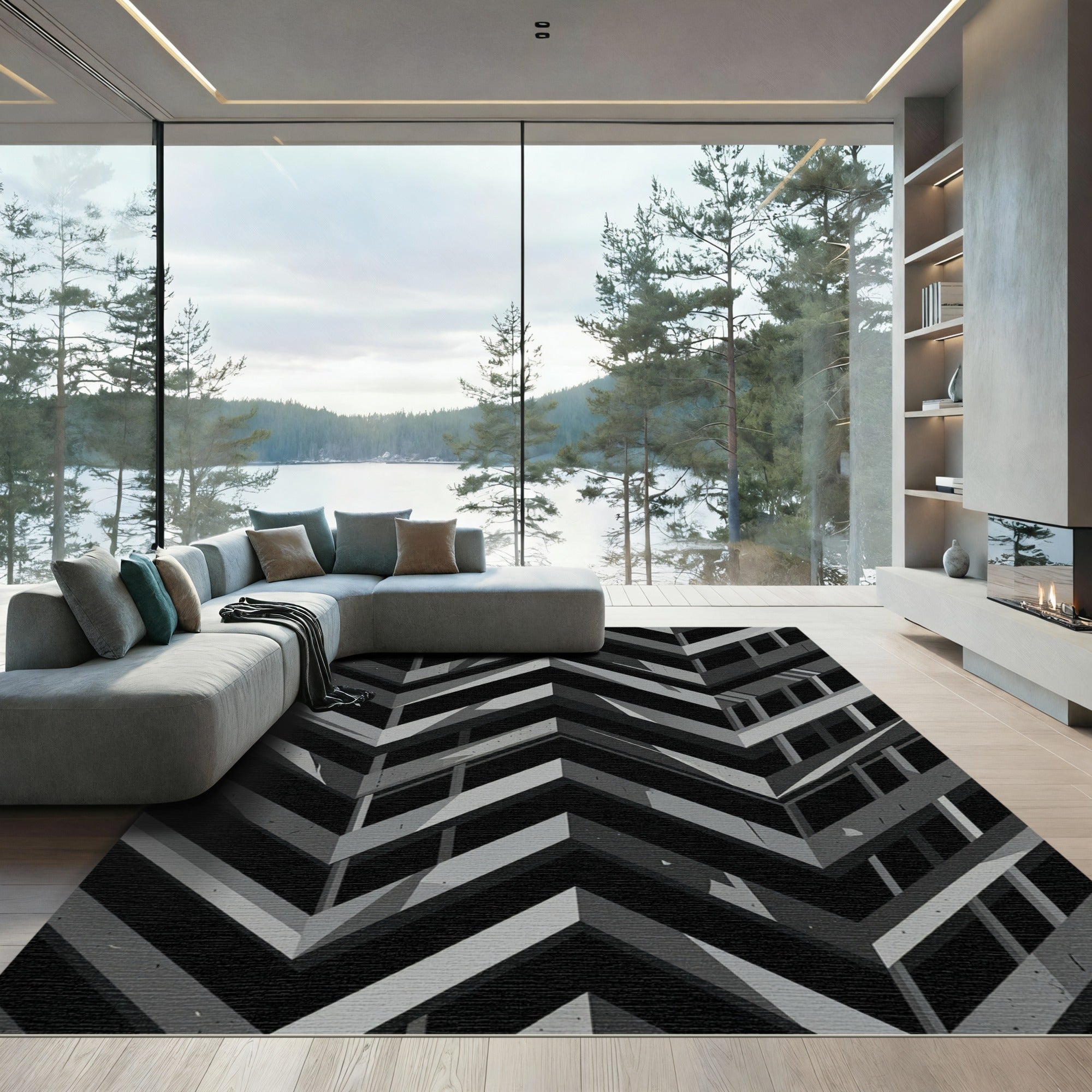 Monochrome Sharp Chevron Geometric Abstract Rug