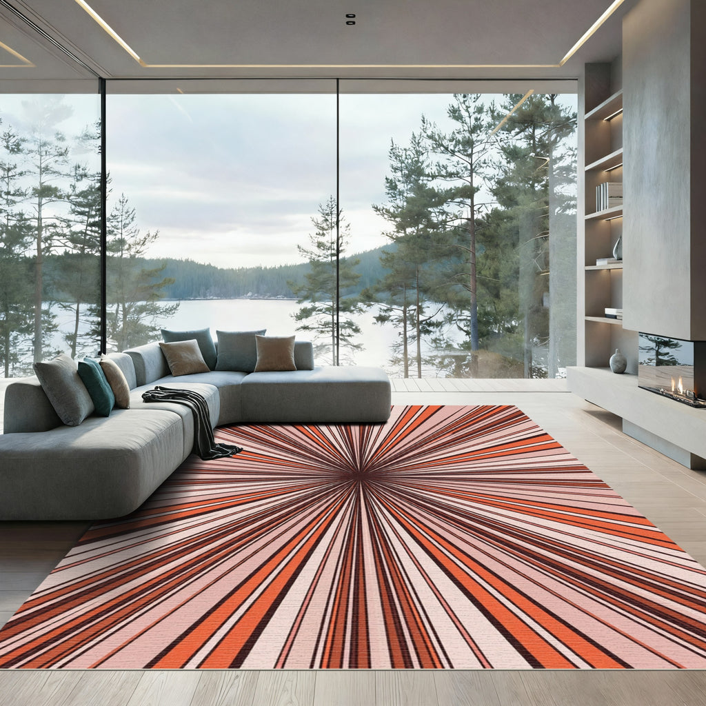 Retro Sunburst Orange Stripe Rug