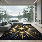Celestial Golden Starburst Radial Art Rug