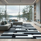 Modern Monochrome Abstract Layered Bar Rug