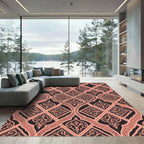 Ornate Terracotta Damask Lattice Flow Rug