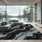 Black Gray Marble Swirl Abstract Rug
