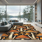 Whimsical Orange Mushroom Forest Meadow Rug