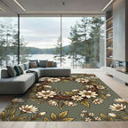 Earthy Sage Floral Wreath Rug
