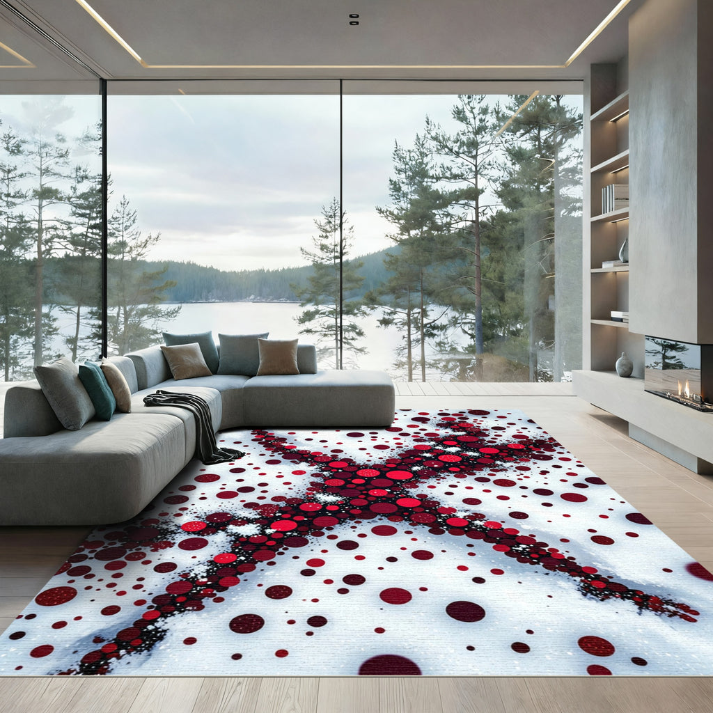 Crimson Dot Explosion Abstract Rug