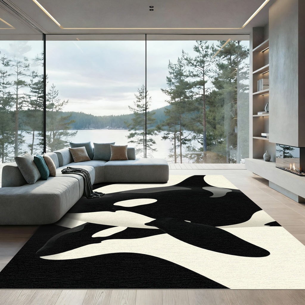 Minimalist Black and White Orca Silhouette Rug