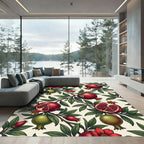 Botanical Crimson Pomegranate Branch Illustration Rug