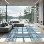Modern Blue White Crosshatch Rug