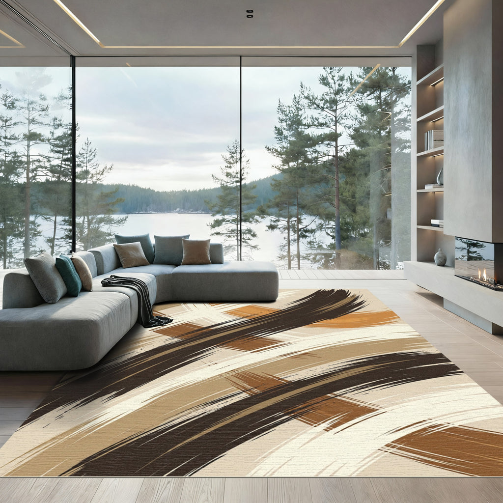 Modern Earthy Abstract Swirl Brushstroke Rug