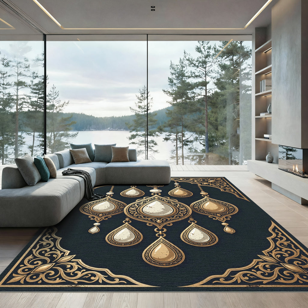 Golden Ornate Teardrop Chandelier Rug