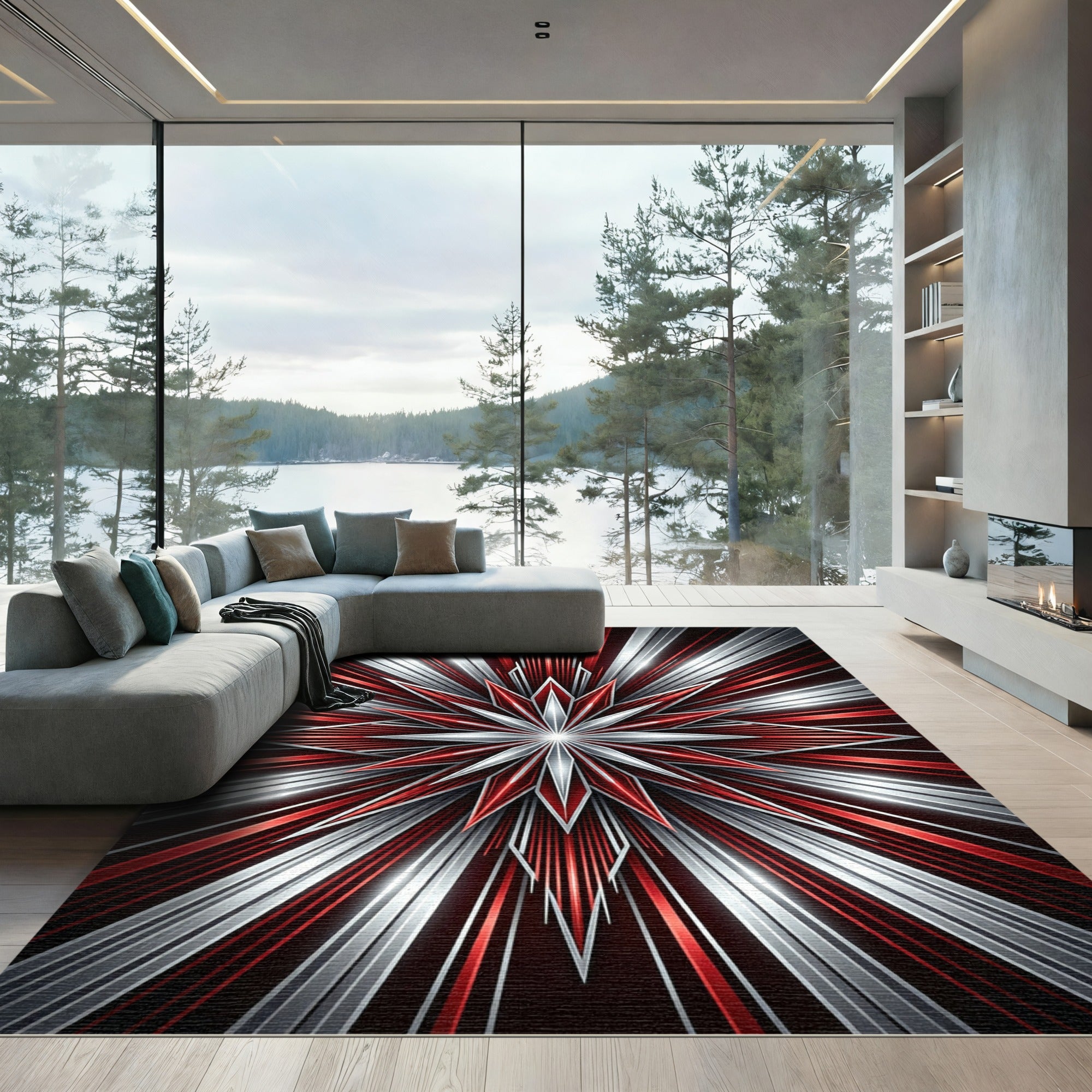 Bold Red Silver Starburst Radiance Rug