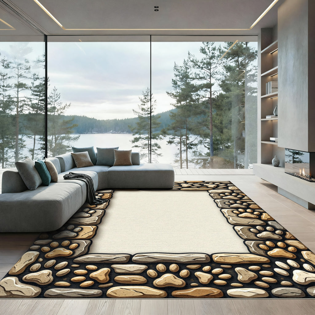 Neutral Stone Frame with Paw Prints Rug